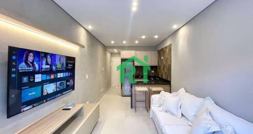 Apartamento à beira mar com 2 dormitórios, 1 vaga, área de lazer, tombo, guarujá/sp