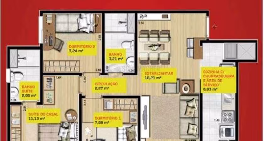 Apartamento para Venda - 70.58m², 3 dormitórios, sendo 1 suites, Azenha