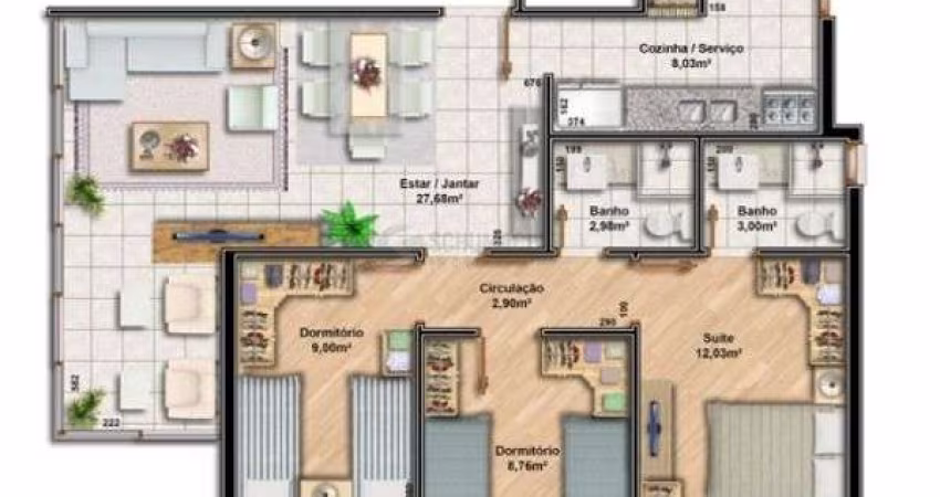 Apartamento para Venda - 79.19m², 3 dormitórios, sendo 1 suites, Vila Ipiranga
