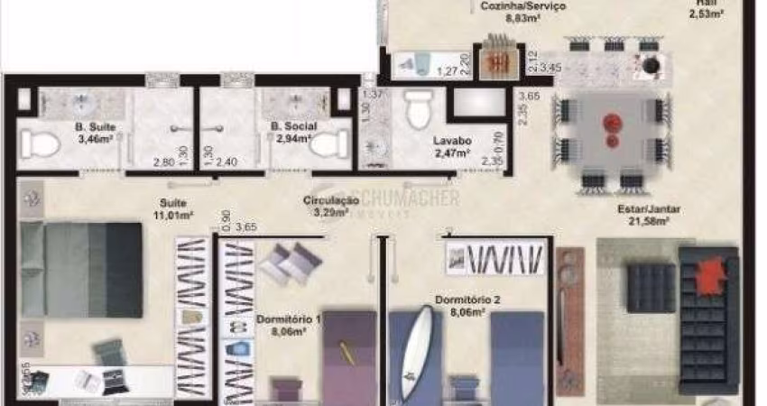 Apartamento para Venda - 86m², 3 dormitórios, sendo 1 suites, Jardim Botânico