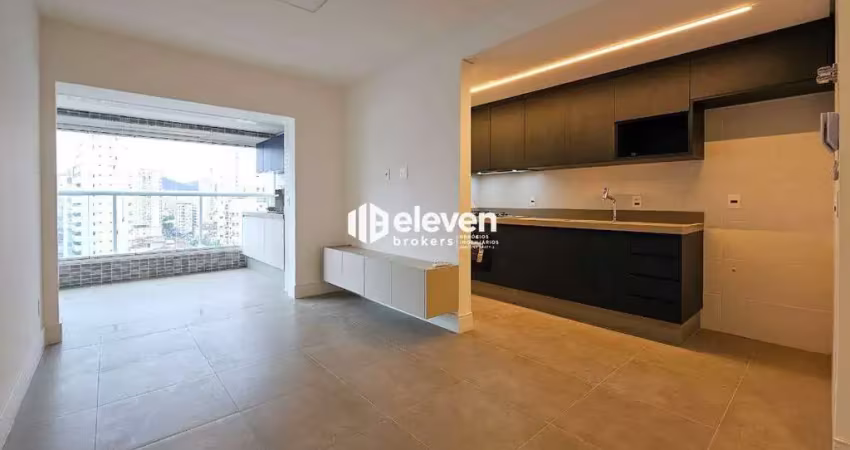 Apartamento novo para alugar, com 66m², 01 suíte e varanda com churrasqueira, no boqueirão - santos/sp