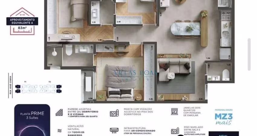 Apartamento em construção no parque industrial. com 76m² sendo 3 dormitórios com 3 suíte; saldo com a construtora