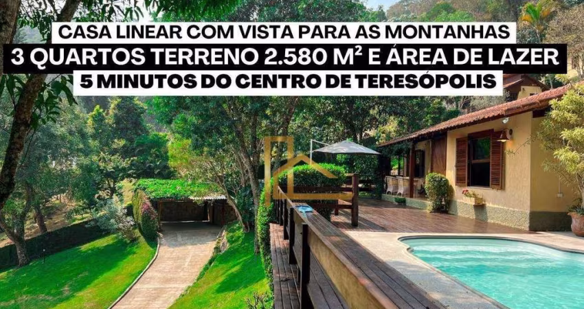 Casa linear com 3 quartos com suíte e terreno de 2.580 m² e Lazer privativo perto do centro de Teresópolis!