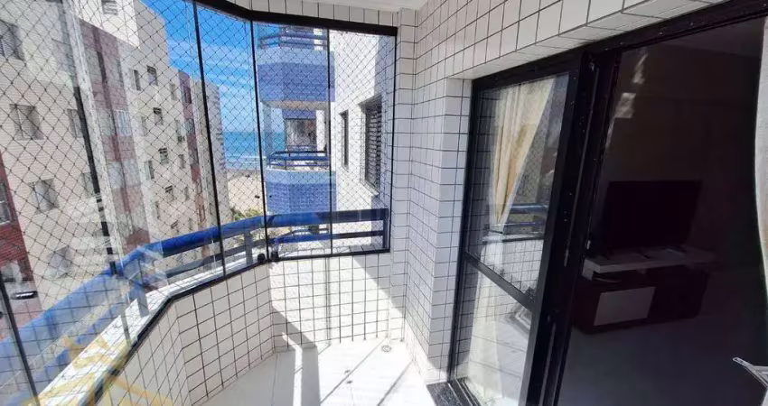 Apartamento mobiliado - porcelanato - 02 dormitórios (01 suíte) - sacada vista mar lateral - 1 vaga - guilhermina