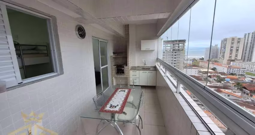 Apartamento mobiliado - 02 dormitórios (01 suíte) - sacada com churrasqueira vista mar - lazer completo - 1 vaga - aviação - praia grande