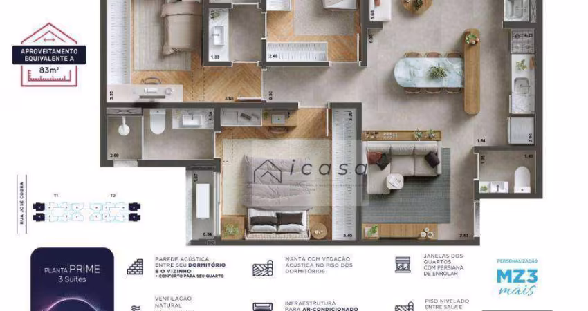 Apartamento com 3 dormitórios à venda, 76 m² por R$ 734.000,00 - Parque Industrial - São José dos Campos/SP