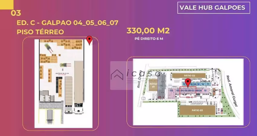 Galpão modular para locacao com 330,00 m² com área para manobras a margem da dutra - caçapava/sp