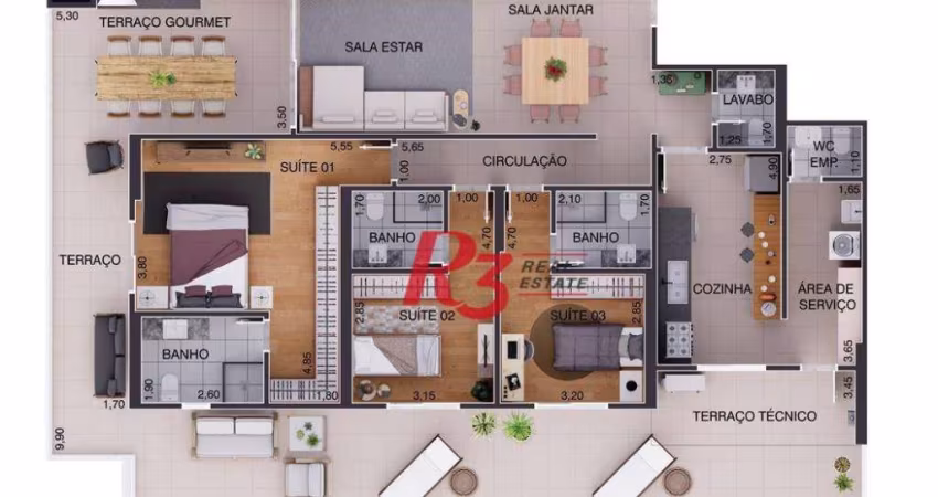 Apartamento Garden à venda, 146 m² por R$ 2.542.300,00 - Aparecida - Santos/SP