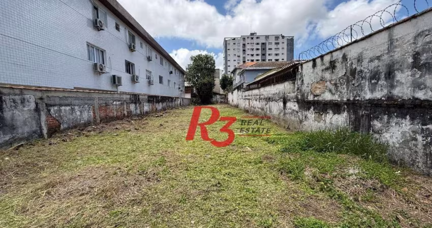 Terreno à venda, 500 m² por R$ 1.400.000,00 - Embaré - Santos/SP