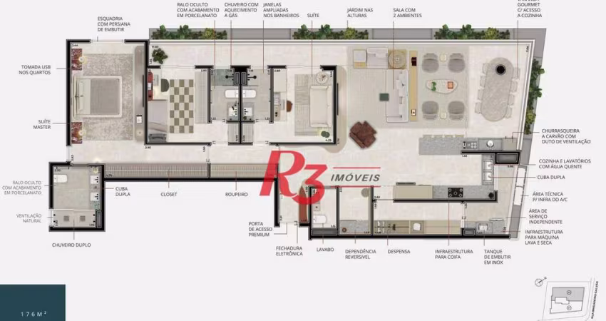 Apartamento à venda, 175 m² por R$ 2.547.712,20 - Ponta da Praia - Santos/SP