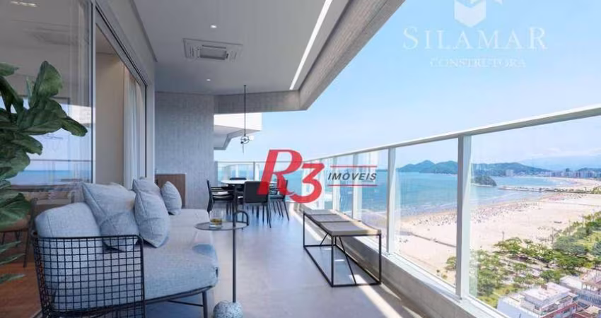 Apartamento com 3 suítes de frente para a praia no Gonzaga à venda, 224 m² por R$ 4.340.000  - Santos/SP