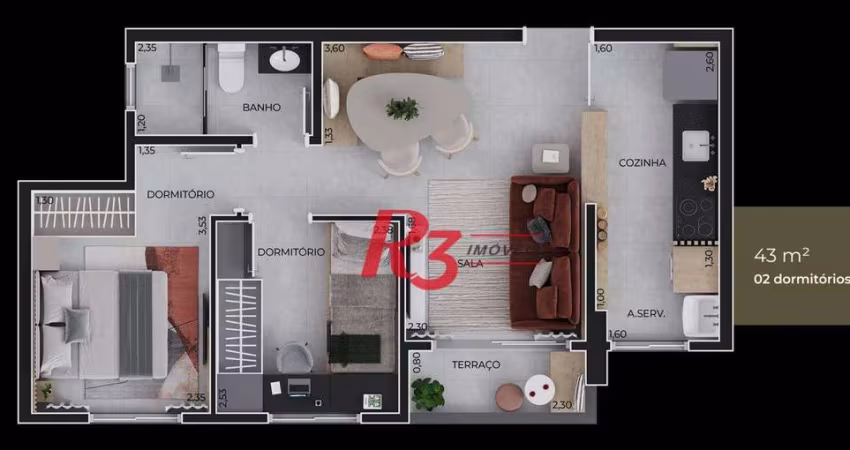 Apartamento com 2 dormitórios à venda, 43 m² por R$ 350.000 - Macuco - Santos/SP