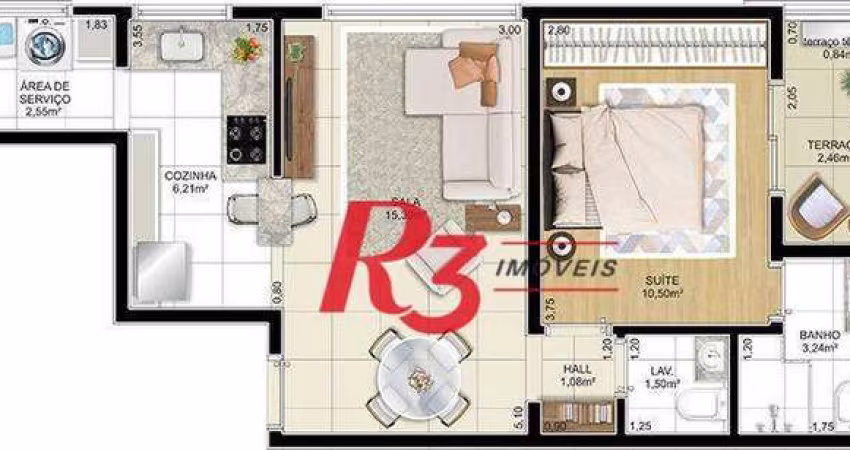 Apartamento com 1 dormitório à venda, 52 m² por R$ 608.800,00 - Aparecida - Santos/SP