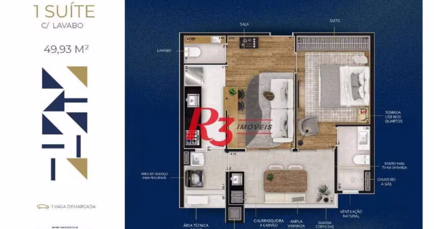 Apartamento com 1 dormitório à venda, 49 m² por R$ 530.000,00 - Marapé - Santos/SP
