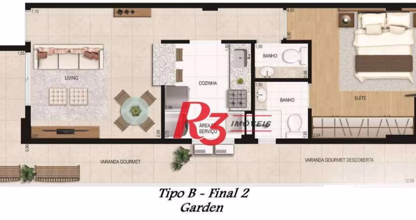 Apartamento Garden com 1 dormitório à venda, 58 m² por R$ 740.000,00 - Boqueirão - Santos/SP