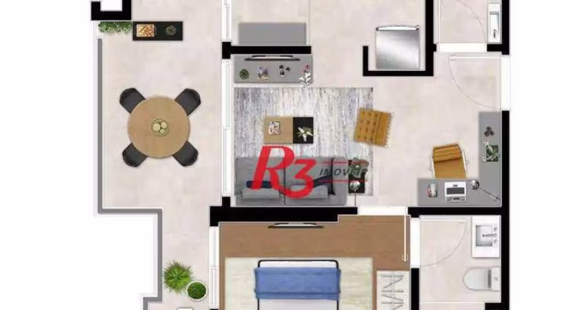 Apartamento com 1 dormitório à venda, 54 m² por R$ 835. - Boqueirão - Santos/SP