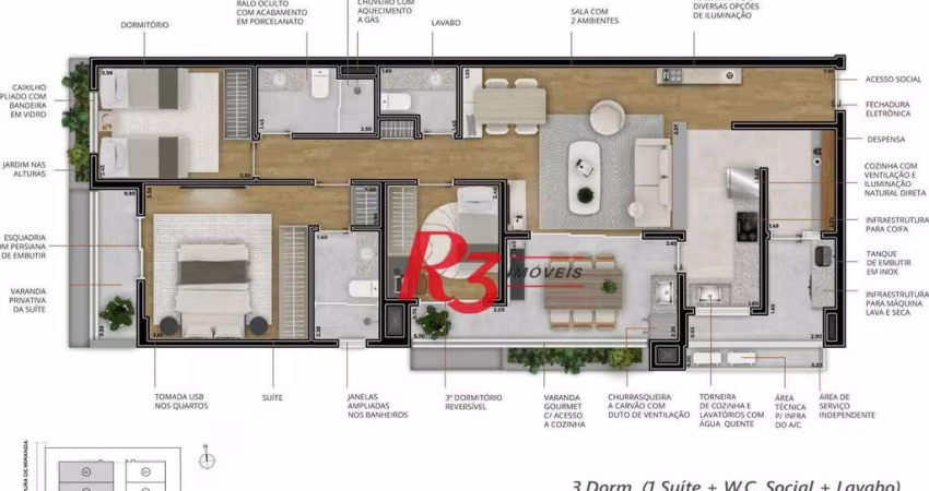 Apartamento com 3 dormitórios à venda, 99 m² por R$ 1.729.768,56 - Boqueirão - Santos/SP
