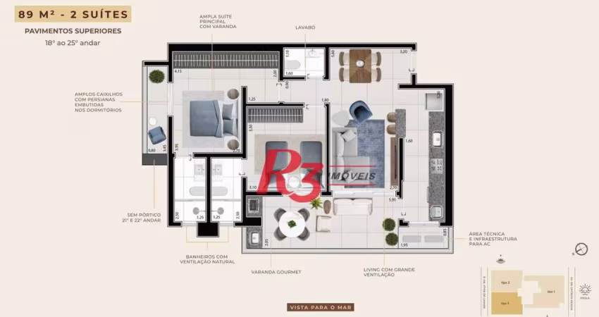 Apartamento com 2 dormitórios à venda, 89 m² por R$ 1.427.618,54 - Boqueirão - Santos/SP