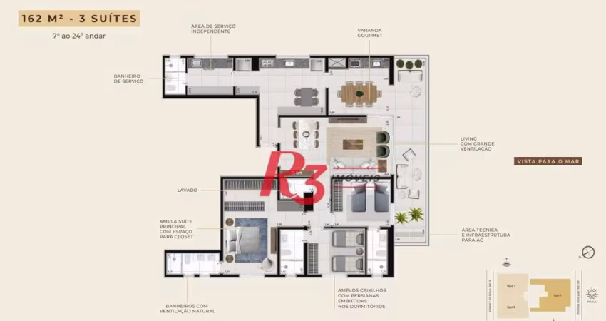 Apartamento com 3 dormitórios à venda, 162 m² por R$ 1.808.035,64 - Boqueirão - Santos/SP