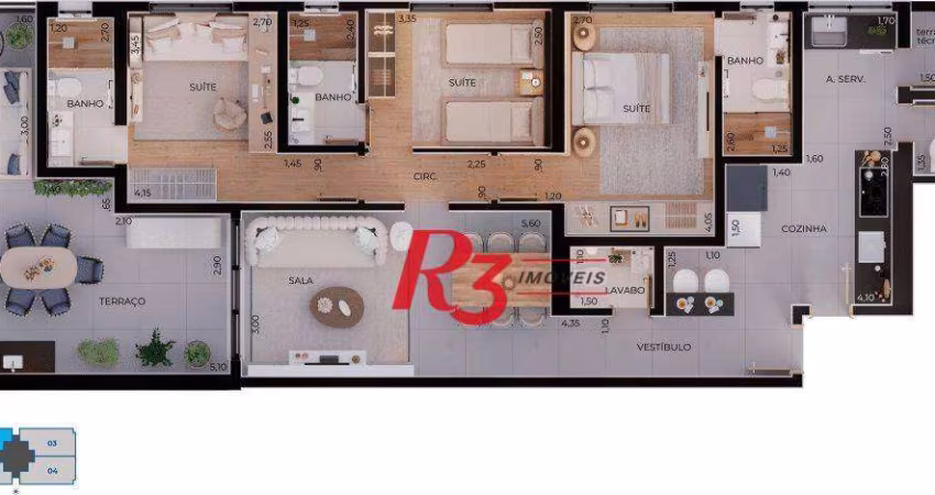 Apartamento com 3 dormitórios à venda, 124 m² por R$ 1.757.120,14 - Boqueirão - Santos/SP