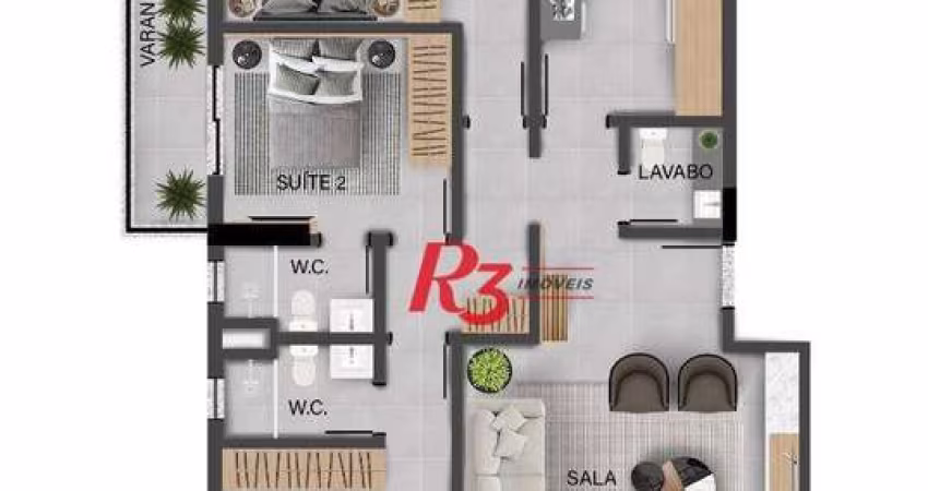 Apartamento com 3 dormitórios à venda, 150 m² por R$ 2.321.439 - Aparecida - Santos/SP