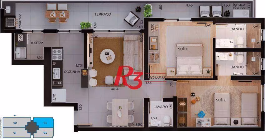 Apartamento com 2 dormitórios à venda, 84 m² por R$ 1.154.646,46 - Boqueirão - Santos/SP