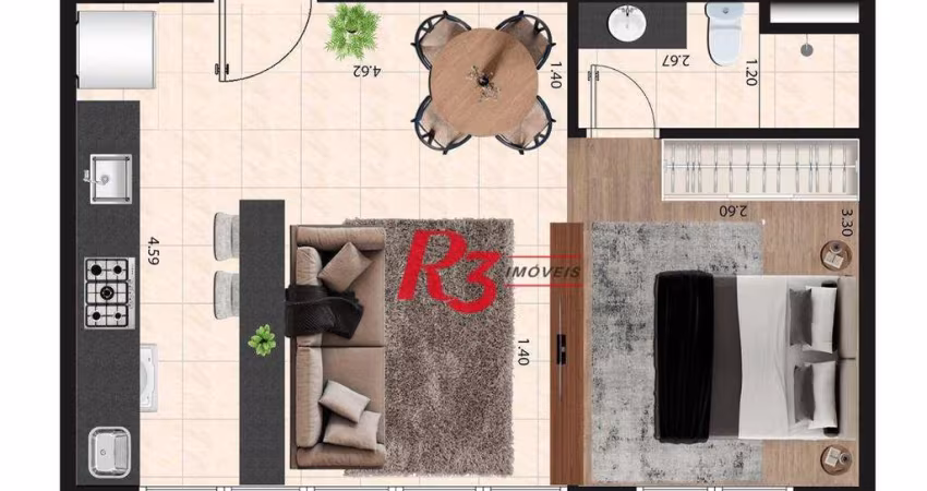 Apartamento com 1 dormitório à venda, 37 m² por R$ 363.000 - Macuco - Santos/SP