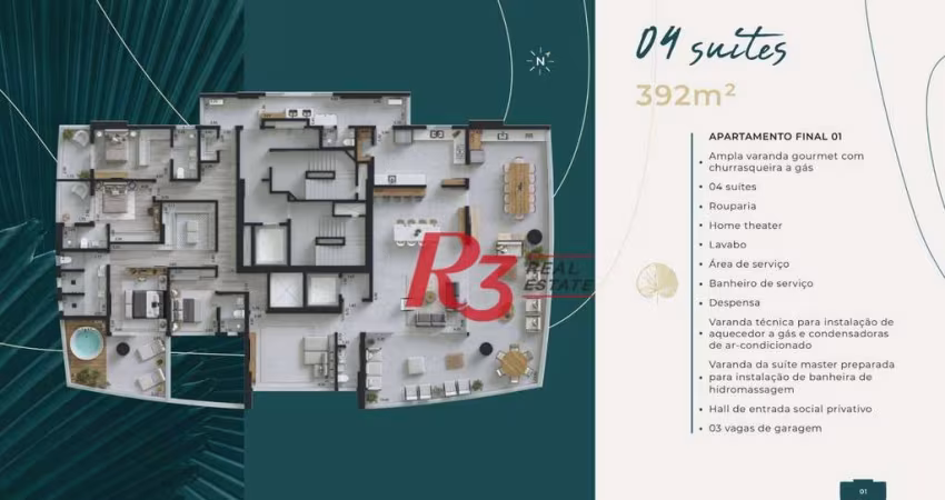 Apartamento com 4 dormitórios à venda, 392 m² por R$ 8.221.182,84 - Ponta da Praia - Santos/SP