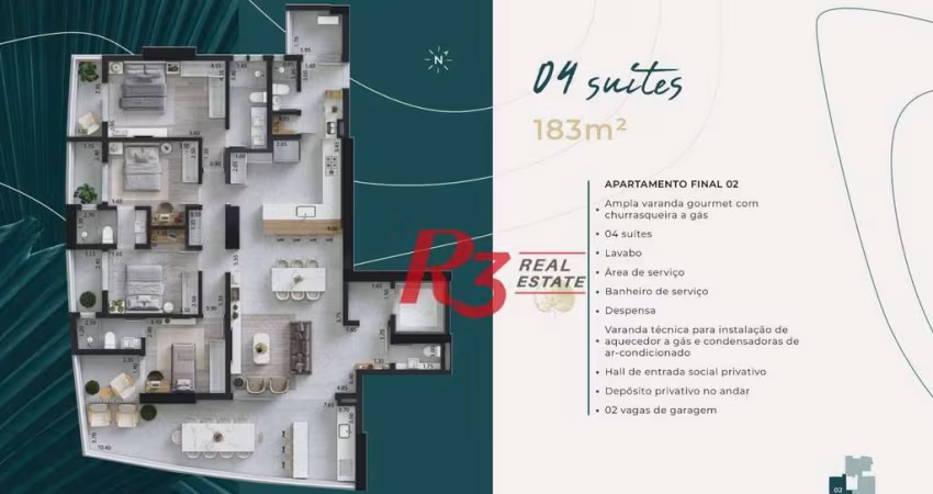 Apartamento com 4 dormitórios à venda, 183 m² por R$ 2.408.936,86 - Ponta da Praia - Santos/SP