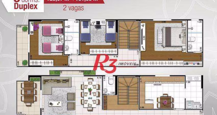 Apartamento Duplex com 3 dormitórios à venda, 128 m² por R$ 959.000 - Marapé - Santos/SP