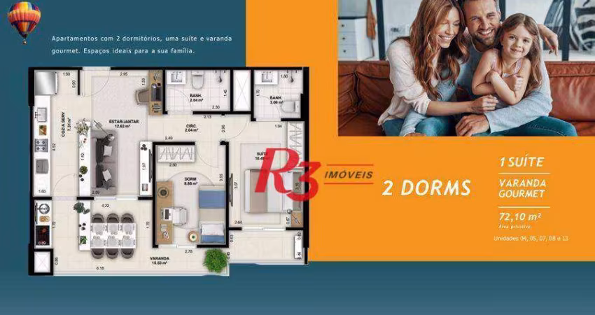Apartamento com 2 dormitórios à venda, 72 m² por R$ 793.081 - Encruzilhada - Santos/SP