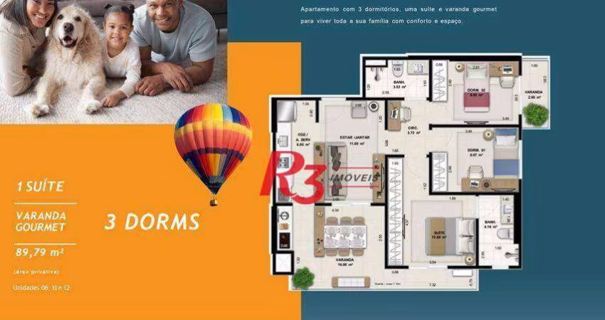 Apartamento com 3 dormitórios à venda, 89 m² por R$ 1.279.436 - Encruzilhada - Santos/SP