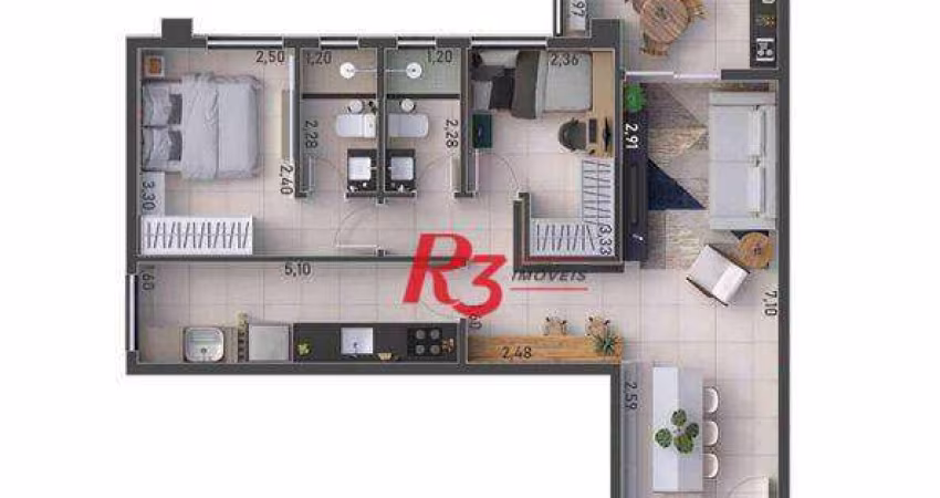 Apartamento com 2 dormitórios à venda, 67 m² por R$ 593608 - Macuco - Santos/SP