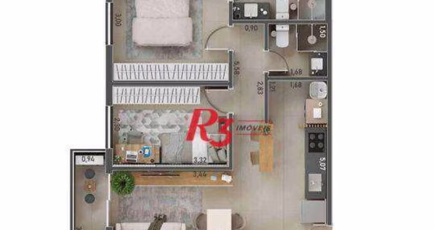 Apartamento com 2 dormitórios à venda, 56 m² por R$ 548409 - Macuco - Santos/SP