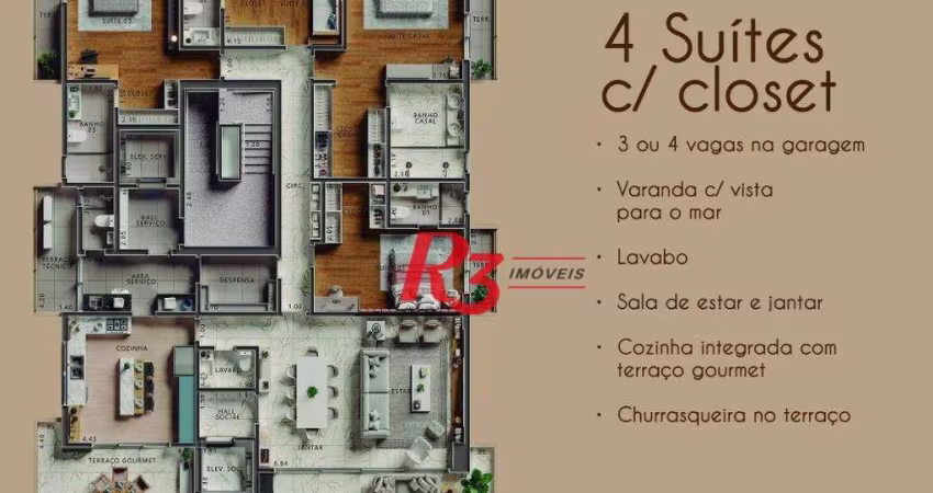 Apartamento com 4 dormitórios à venda, 295 m² por R$ 5.320.000,00 - Ponta da Praia - Santos/SP