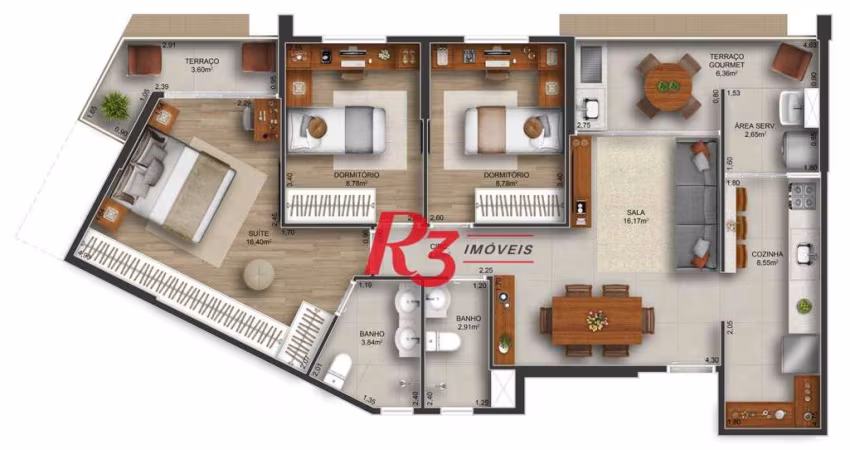 Apartamento com 3 dormitórios à venda, 94 m² por R$ 1.094.231 - Gonzaga - Santos/SP