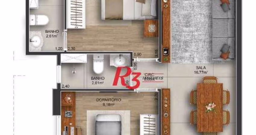 Apartamento com 2 dormitórios à venda, 74 m² por R$ 756.000 - Gonzaga - Santos/SP
