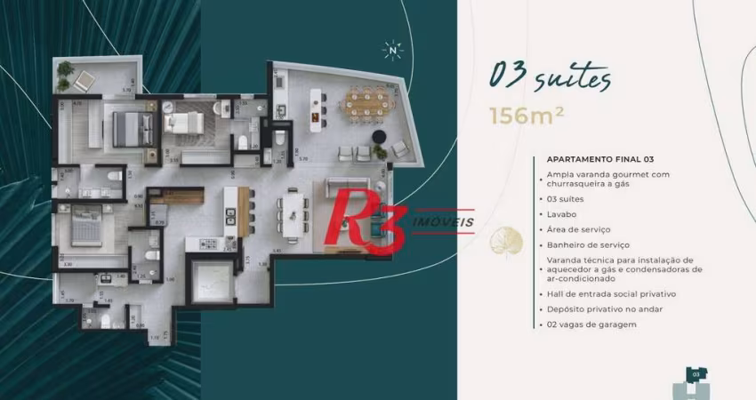Apartamento com 3 dormitórios à venda, 156 m² por R$ 2.165.373 - Ponta da Praia - Santos/SP