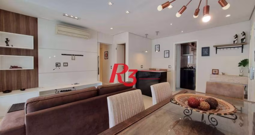 Excelente apartamento para locação mobiliado e decorado, 2 vagas,  em Santos, na quadra da praia, com 3 quartos, sacada gourmet e lazer completo!!