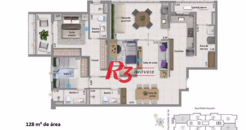 Apartamento Lançamento Mistral Embaré Patriani 3 dormitórios à venda, 128 m² por R$ 1.960.000 - Embaré - Santos/SP