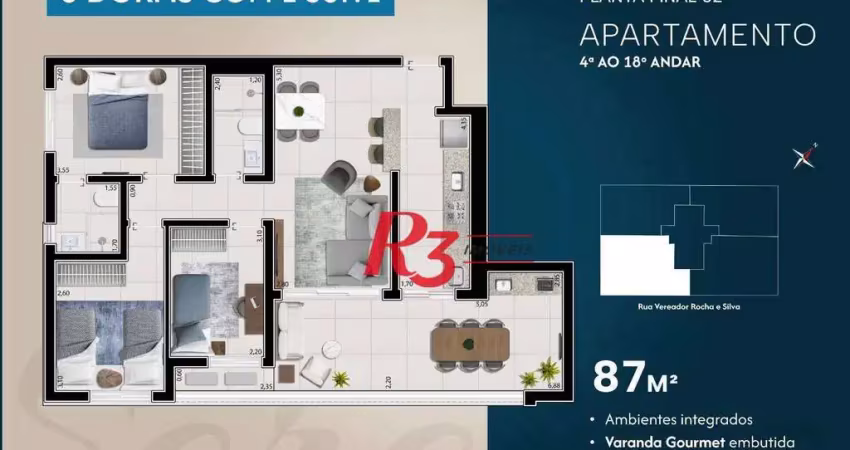 Apartamento com 3 dormitórios à venda, 87 m² por r$ 1.362.506 - ponta da praia - santos/sp