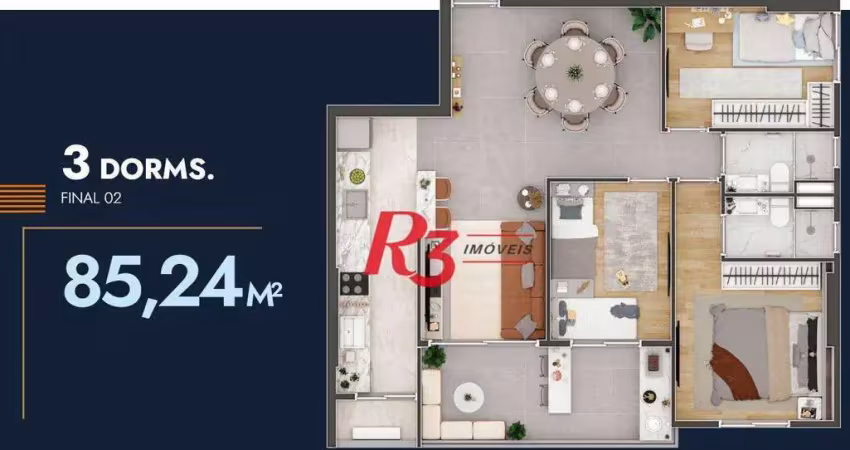 Apartamento com 3 dormitórios à venda, 85 m² por r$ 852.400,00 - itararé - são vicente/sp