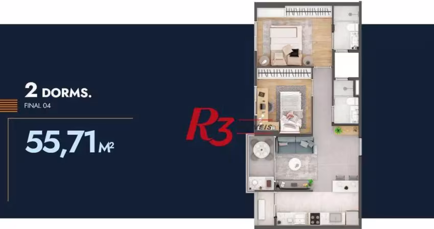 Apartamento com 2 dormitórios à venda, 55 m² por r$ 557.000,00 - itararé - são vicente/sp