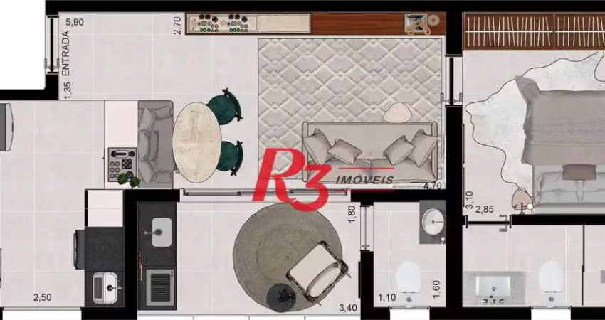 Apartamento com 1 dormitório à venda, 49 m² por r$ 490.000,00 - aparecida - santos/sp