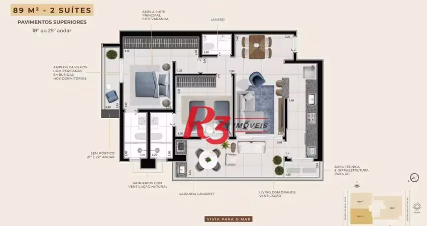 Apartamento com 2 dormitórios à venda, 107 m² por r$ 1.420.000,00 - boqueirão - santos/sp
