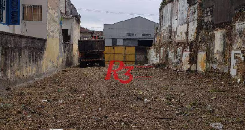 Terreno para alugar, 500 m² por R$ 8.000,00/mês - Macuco - Santos/SP