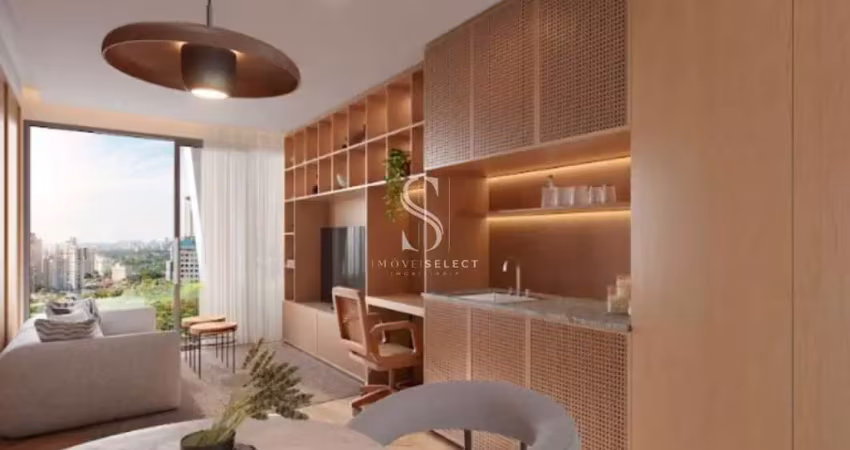 Edifício j329 em itaim bibi - studio nr de 40m² com dormitório, banheiro e sacada.