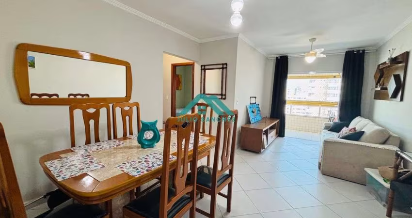 Apto mobiliado com lazer, 2 dorms e vista mar a 300m da praia – R$ 535 mil