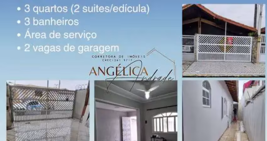 Casa espaçosa com 3 dormitórios geminada com edícula – lado praia, balneário maracanã - praia grande/sp