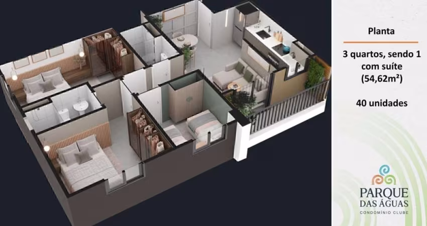 PARQUE DAS ÁGUAS Apartamentos de 2 e 3 quartos com Suítes, sendo 42,90 M² e 54,62 212